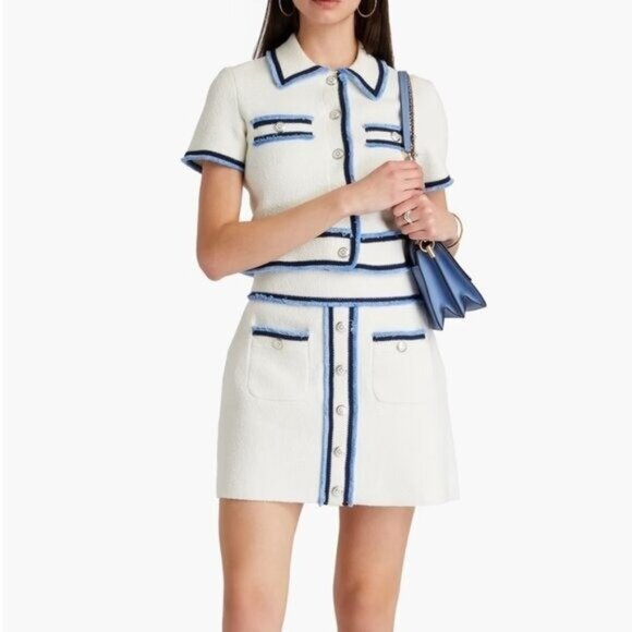 Maje Button Embellished Frayed Cotton-Blend Mini Skirt